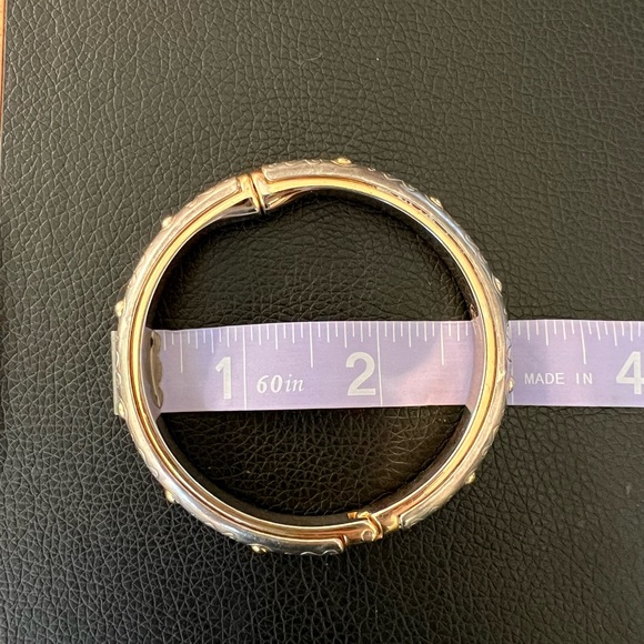 BRIGHTON Aires Hinged Bangle Two Tone Gold & Silver Plated Etched Magnetic Clasp - Picture 12 of 13